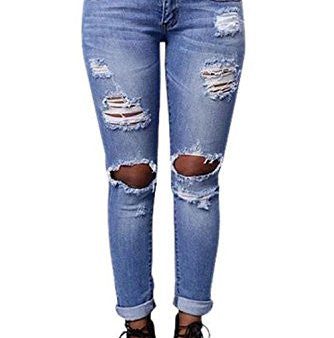 Womens Ladies Stretch Faded Ripped Slim Fit Skinny Denim Jeans Online