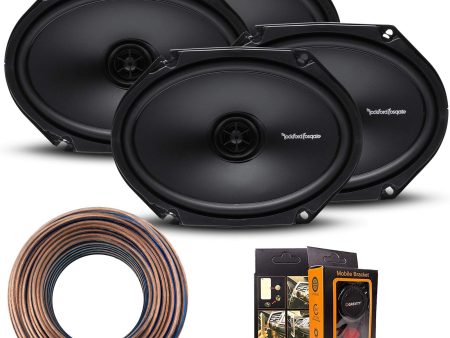 (4) Rockford R168X2 Prime 6x8 Inches Full Range Coaxial Speaker with 18 Gauge 100 FT Speaker Wire and Free Mobile Holder Online Hot Sale