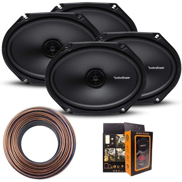 (4) Rockford R168X2 Prime 6x8 Inches Full Range Coaxial Speaker with 18 Gauge 100 FT Speaker Wire and Free Mobile Holder Online Hot Sale