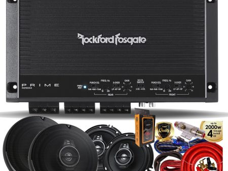 Rockford Fosgate R250X4 Prime 250 Watts 4-Channel Amplifier + (4) Kenwood KFC-1695PS 320W 6.5  3-Way Speaker + Amp Kit Hot on Sale