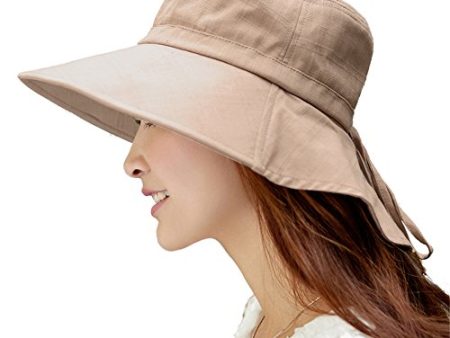 Siggi Womens Summer Flap Cover Cap Cotton UPF 50+ Sun Shade Hat with Neck Cord Wide Brim Khaki Online Sale