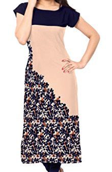 Ziyaa Women s Faux Crepe Kurti (ZIKUCR186-L_Beige_Large) Supply