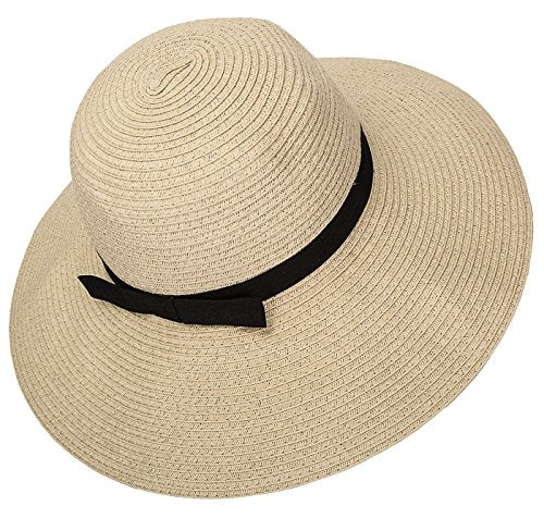 Women Floppy Sun Beach Straw Hats Wide Brim Packable Summer Cap (Beige) by Janrely For Cheap