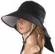 Ls Lady Womens Summer Flap Cover Cap Cotton Anti-UV UPF 50+ Sun Shade Hat With Bow. Adjustable Hat With Wind belt (One Size, Black) For Cheap