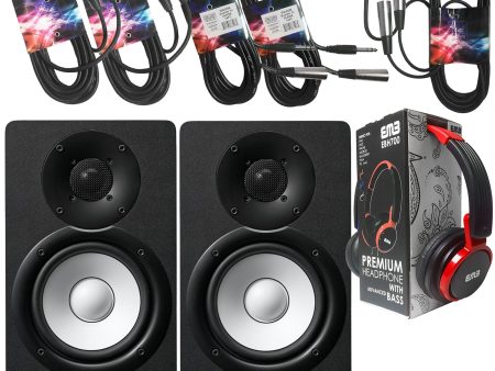 Yamaha Studio Package - Pair of Yamaha HS5 BLACK 70W Powered 2-way Studio Monitor + 2 XLR XLarge Cables + 3.5mm to Dual XLR Cable + 2 1 4  To XLR Cables + EMB EBH700 Pro Preminum Wire Headphone Online Hot Sale