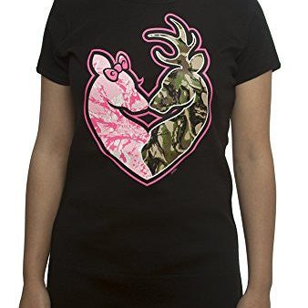 Womens Camo Deer Heart Short-Sleeve T-Shirt - Black - Large For Sale