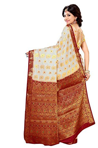 Alankrita Half White X Meroon Kanchipuram Art Silk Jacquard Saree Sale