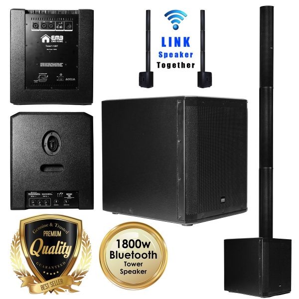 EMB 12BT PK1 1500W Tower Bluetooth All-in-One Linear Array PA Portable Linkable Speaker - Perfect for Home Karaoke Birthday DJ Party Meeting Camp Jobsite Construction Supply