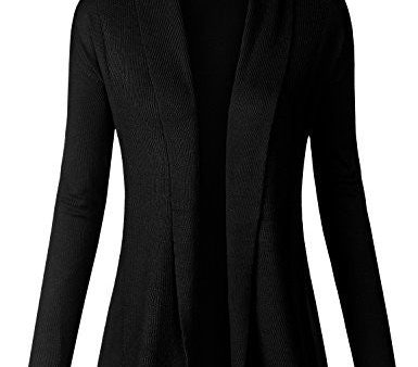 BIADANI Women Classic Soft Long Sleeve Ribbed Collar Open Front Cardigan Sweater Black, Large on Sale