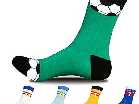 5 Pack Men s Cool Crazy Football Patterned Novelty Funny Cotton Casual Crew Socks, Multicolor, Free For Sale