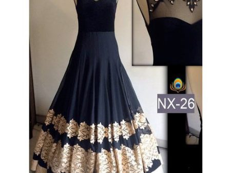 Royal Export Women s Black Georgette Anarkali Semi-Stitched Gown Online Hot Sale