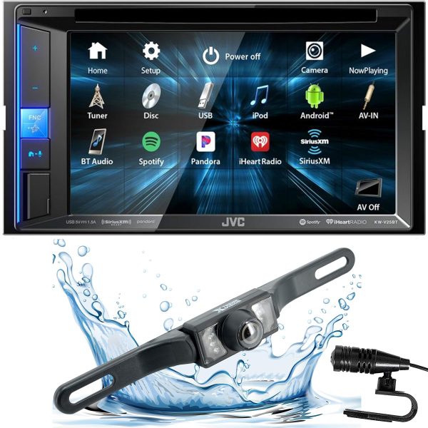 JVC KW-V25BT Double DIN in-Dash Bluetooth CD DVD AM FM Digital Media Car Stereo Receiver w  6.2  Touchscreen, Pandora, Spotify and iHeartRadio Control + HD Backup Camera Fashion