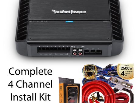 Rockford Fosgate P400X4 400W Punch Series 4-Channel Stereo Class AB Car Power Amplifier + 4 Channel Amp Kit Hot on Sale