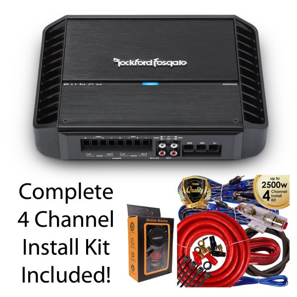 Rockford Fosgate P400X4 400W Punch Series 4-Channel Stereo Class AB Car Power Amplifier + 4 Channel Amp Kit Hot on Sale