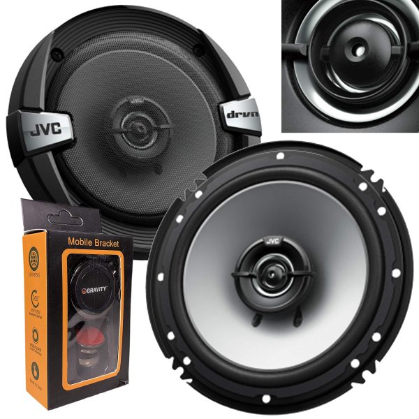 Pair of JVC Cs-DR162 DR Series 6.5 Inch 2-Way Coaxial Speakers (300 Watts Peak) - 2 Speakers + Gravity Magnet Phone Holder on Sale