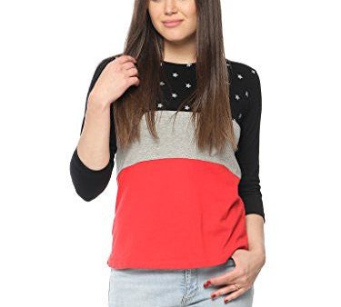 Vvoguish Black Grey Melange Red Star Printed Top Online now