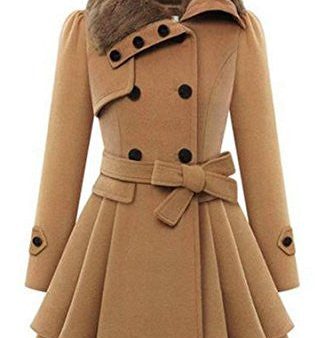 Zeagoo Women Long Sleeve Faux Fur Lapel Double-Breasted Thick Wool Coat, Small, Camel, Camel, Small Sale