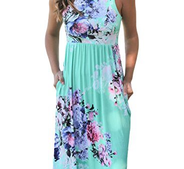 Dokotoo Womens Summer Casual Beach Floral Fit and Flare Flower Midi Sun Dresses Plus Size Green Small Online now