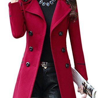 Youtobin Women s New Winter Dress-Coats Slim Long Woolen Coat M Red Hot on Sale