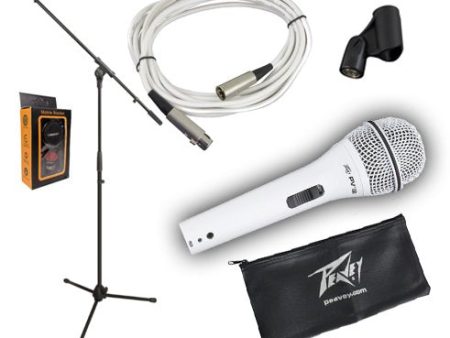 Peavey PVi2 White Microphone w Mic Clip & Carrying Bag + Ultimate Microphone JamStand Series + 20 Feet XLR to XLR White Cable Online now