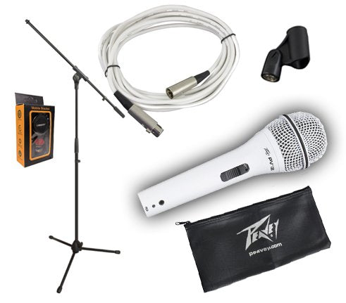 Peavey PVi2 White Microphone w Mic Clip & Carrying Bag + Ultimate Microphone JamStand Series + 20 Feet XLR to XLR White Cable Online now