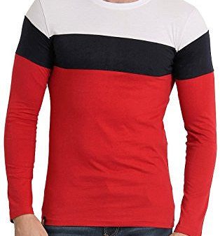 Zsolt Full sleeve Tri-color round neck Men s T-shirt (Medium, Red) Online