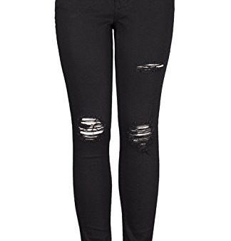 2LUV Women s Mid Rise Distressed Skinny Jeans Ripped on Thigh&Knee black1 9 on Sale