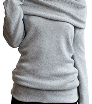 MERRYFUN Women s Spring Off-shoulder Pullover Sweater Bottoming Shirt, Grey L Cheap