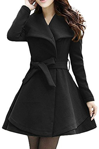 Wantdo Women s Wool Wrap Swing Coat with Belt(Black, Small) Sale