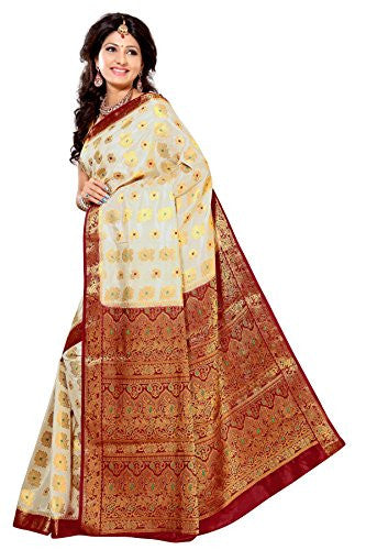 Alankrita Half White X Meroon Kanchipuram Art Silk Jacquard Saree Sale