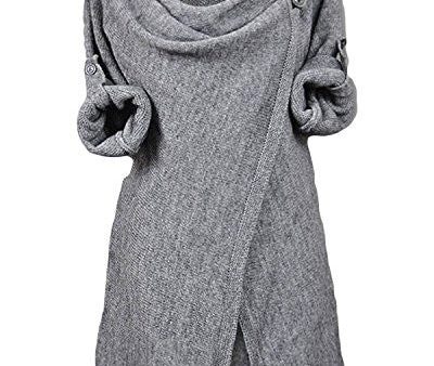 Cupshe Fashion Women s Asymmetric Hem Split Wrap Sweater Poncho Coat (XL, Grey) For Cheap