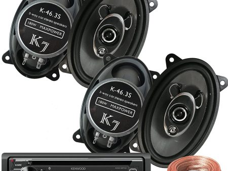 Package - Kenwood KDC-BT21 Single-DIN In-Dash Bluetooth CD Receiver + 2 Pairs Of K7 K-46.3S 4x6-Inchs 180W 3-WAY Car Audio Speakers + 100ft Speaker Wire Supply