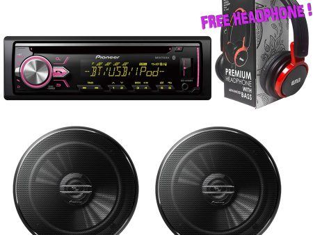 Package - Pair of Pioneer TS-G1620F 6-1 2  2-Way 300W Speaker + Pioneer DEH-X4900BT Single-DIN in-Dash Bluetooth CD Receiver + Free EBH700 Headphone For Sale