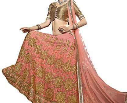 AASVAA Women s Peach Embroidered Lehenga Choli Fashion