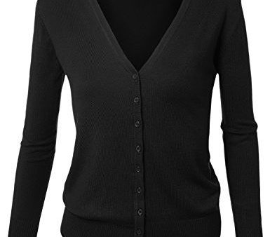 BIADANI Women Button Down Long Sleeve Soft V-Neck Cardigan Sweater Black Medium For Discount