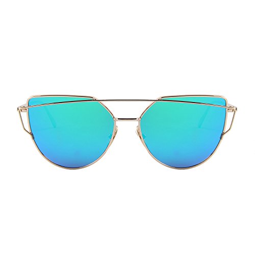 MERRY S Fashion Women Cat Eye Sunglasses Coating Mirror Lens Sun glasses UV400 S7882 (Gold&Green, 56) For Discount