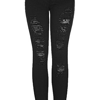 2LUV Women s Distressed Skinny Jeans Black 9 (G778A) For Discount