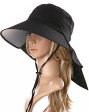 Ls Lady Womens Summer Flap Cover Cap Cotton Anti-UV UPF 50+ Sun Shade Hat With Bow. Adjustable Hat With Wind belt (One Size, Black) For Cheap