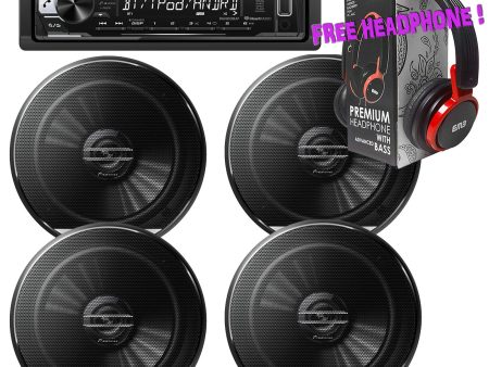 Package - 2 Pairs of Pioneer TS-G1620F 6-1 2  2-Way 300W Speaker + Kenwood KDC-BT21 Single-DIN in-Dash Bluetooth CD Receiver + Free EBH700 Headphone Supply