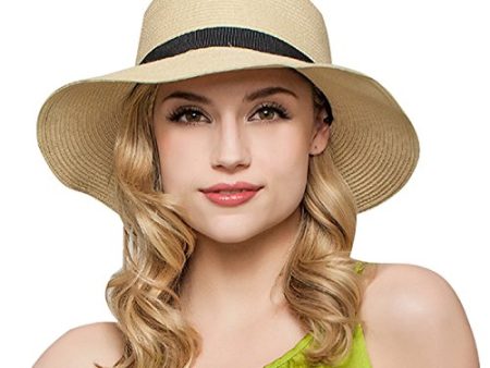 Women Floppy Sun Beach Straw Hats Wide Brim Packable Summer Cap (Beige) by Janrely For Cheap