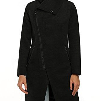 Zeagoo Women Winter Fashion Asymmetrical Long Wool Trench Coat Zip Up Jacket Black Large Online