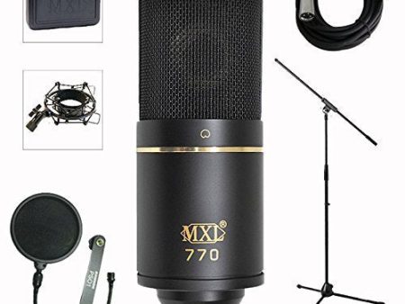 MXL 770 Professional Studio Condenser Mic + Mic Stand + Pop Filter + XLR Cable Bundle For Discount