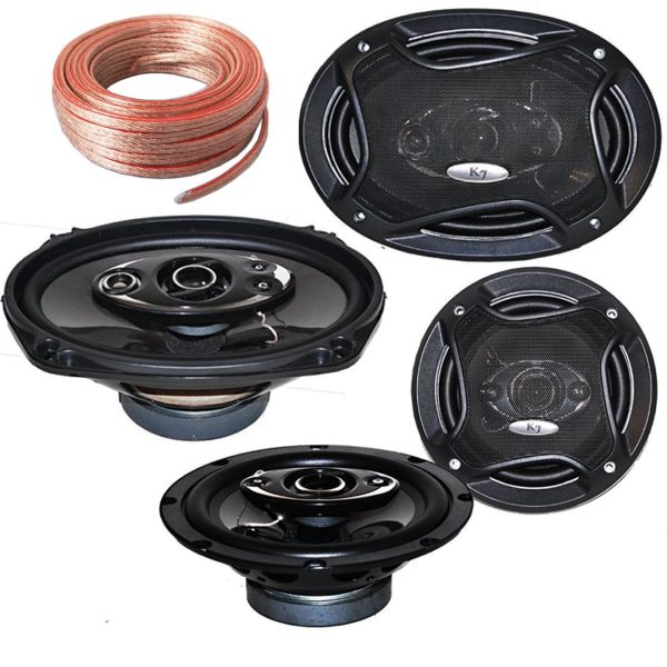 Package K7   4 Speakers - Pair of K65.4 6.5-INCHS 6-1 2  400W 4-Way + Pair of K69.5 6x9-INCHS 6 x9  700W 5-Way PRO CAR Speakers + 50FT Wire AT-SPW10GA 50RG Discount