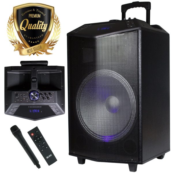 1500W 15 inches Power Party Bluetooth USB SD Stereo Rechargeable Portable Speaker - PKL105PK1 - Perfect for Beach Home Birthday DJ Party Camp Jobsite Construction Industrial Sale