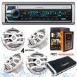 Kenwood KMR-D768BT Bluetooth Receiver + GBR300-4D 4 Channels Digital Amplifier + KFC-1653MRW 6.5  2-Way Marine Speaker Boat-Yacht-ATV - 4 Speakers 300W + Free Magnet Phone Holder on Sale