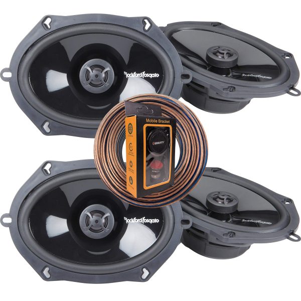 2 Pairs of Rockford Fosgate Punch P1572 240W Peak (120W Rms) 5  X 7   6  X 8  Punch Series 2-Way Coaxial Speakers - 4 Speakers + 100Ft Speaker Wire + Gravity Magnet Phone Holder For Sale