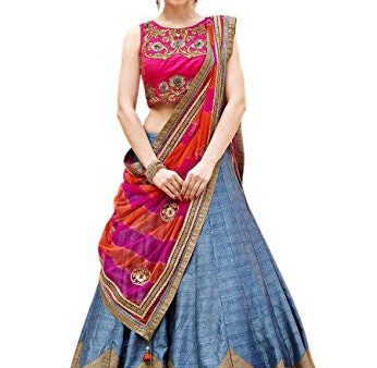 SKY GLOBAL Women s Embroidered Banglori silk Lehenga Choli (Lehnga_213_Free Size_Multi coloured) on Sale