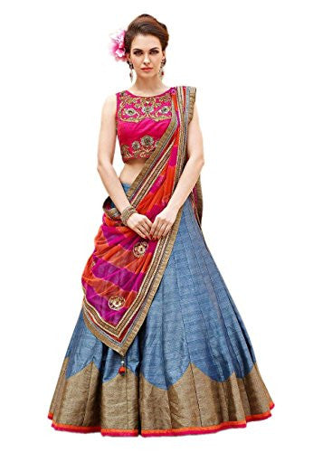 SKY GLOBAL Women s Embroidered Banglori silk Lehenga Choli (Lehnga_213_Free Size_Multi coloured) on Sale