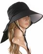 Ls Lady Womens Summer Flap Cover Cap Cotton Anti-UV UPF 50+ Sun Shade Hat With Bow. Adjustable Hat With Wind belt (One Size, Black) For Cheap