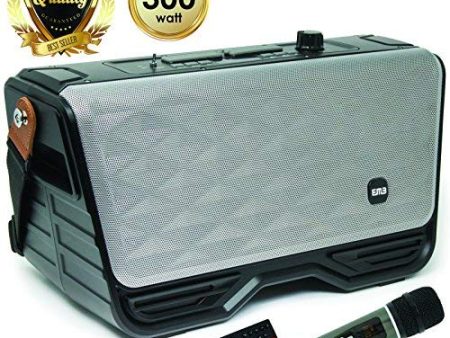 EMB EURO49S 300W Portable Bluetooth Boombox HiFi Stereo Speaker Indoor Outdoor Wireless Pairing with Extreme Bass - USB Aux in Remote with Built-in Rechargeable Battery & Wireless MIC - Silver For Discount